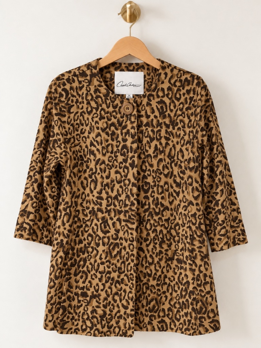 Carol Anderson Leopard Print 3/4 Sleeves 1 Button Knit Jacket Coat Size M